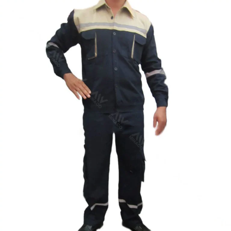 Quần áo bảo hộ lao động pha màu vải bạt dày chống cháy màu tím than