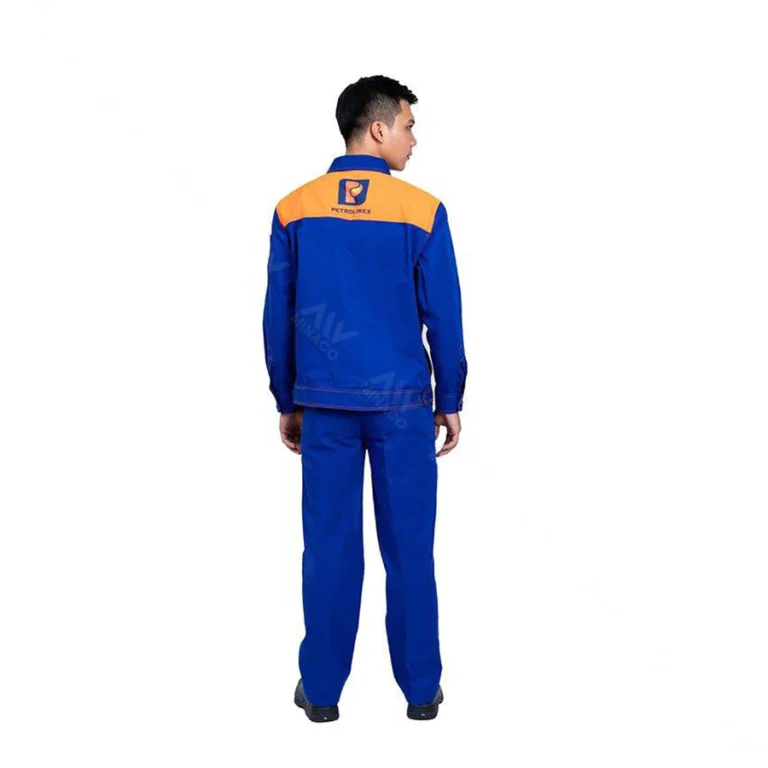 Quần áo bảo hộ pha màu xanh phối vai cam vải Pangzim Hàn Quốc